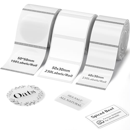 Image of NIIMBOT 3 Rolls Labels, 50x30mm White / 40x30mm White / 50x50mm Round Clear, Compatible with B1 B21 B21 Pro Label Maker, for Home Kitchen Pantry Oragnization