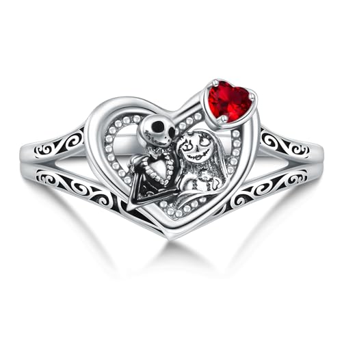 TOUPOP Jack Skellington and Sally Rings Sterling Silver Skull Rings Nightmare Ring (9)