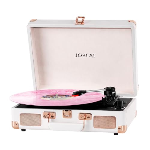 Image of 3-Speed Vinyl Record Player Turntable Portable Suitcase with Bluetooth, Rechargeable Battery, Aux /RCA /Headphone Jacks, Compact Retro Design for Vinyl Lovers