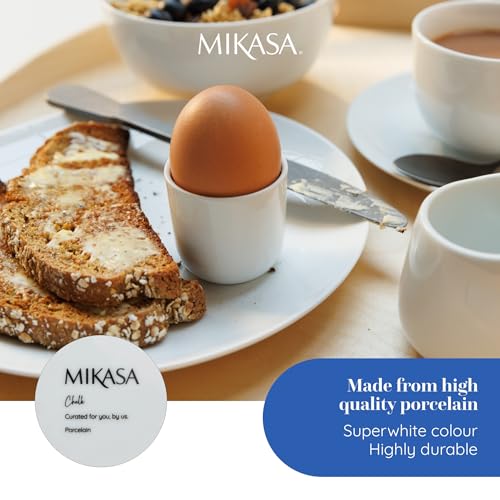 Mikasa Chalk 4pc Porzellan-Eierbecher-Set, weiße Eierbecher für Frühstückstische, 5cm | Porzellan-Eierhalter… – Ansicht 6