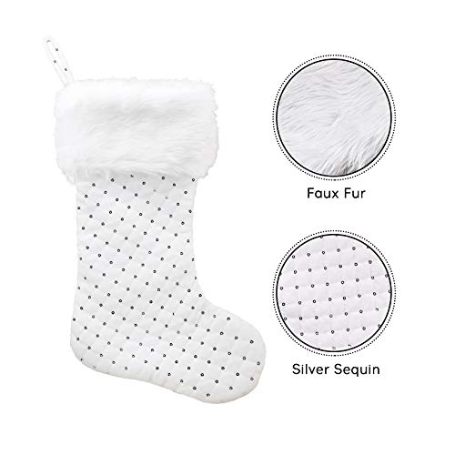 Caraknots White Christmas Stockings 6 Packs Large Velvet Glitter Embroidery White Christmas Stockings Personalized Xmas Home Decoration Holiday Fireplace Hanging For Family #TOP3