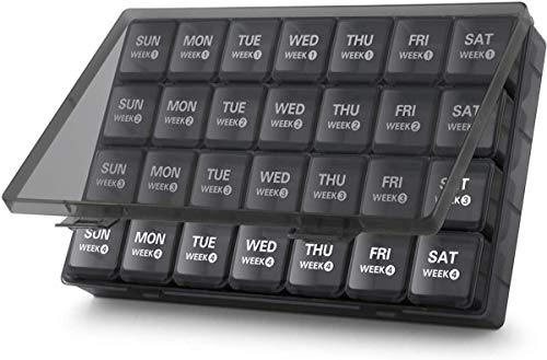 Annwer Large Monthly Pill Box Organiser, 28 Day Pill Organiser by Week, Month Tablet Box Organiser with Dust-Proof Case for Travel, 4 Week Dosette Box for Pills, Vitamin, Fish Oil and Supplement