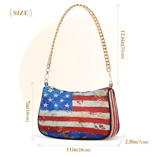 Image of Shoulder Bags for Women American US Flag Independence Day Patriotic Hobo Tote Handbag Small Clutch Purse with Zipper Closure