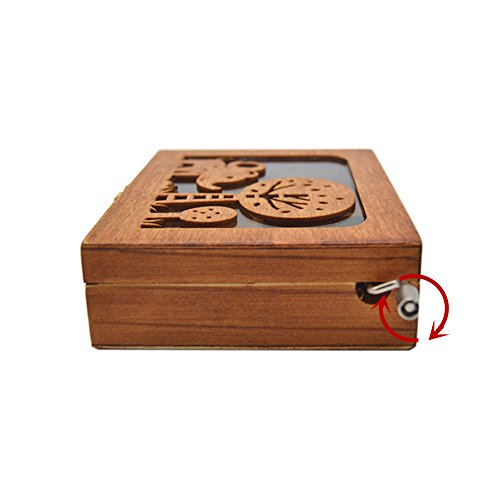 Anlydia Vintage Wooden Animal Pattern Hand Cranked Jewelry Music Box Trinket Box #TOP5