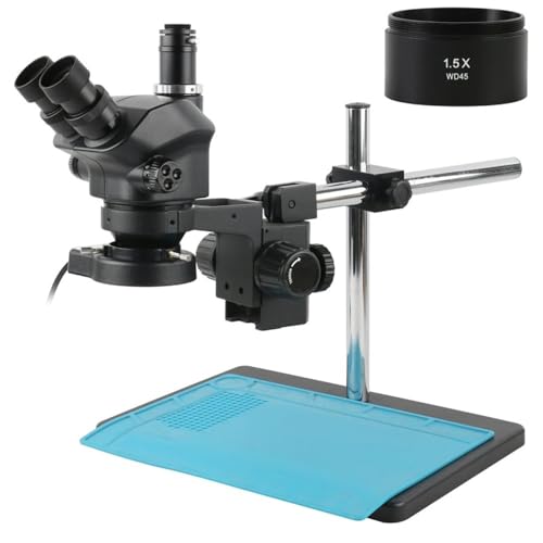 Microscope 7X-50X 3.5X-100X Industry Simul-Focal Trinocular Stereo Microscope Soldering Repair Big Size Metal Adjustable Multi Angle Stand(with 1.5X)