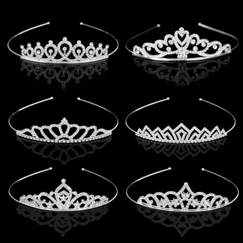 Naturahand 6 Pieces Silver Metal Tiara Crown Headbands with Decorative Dazzling Rhinestone Wedding Prom Birthday Party Princess Headpieces for Brides Bridesmaids Women Girls Teens Kids
