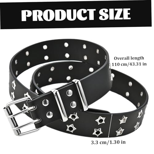 Y2k Belt Goth Belt Gothic Star Rivet Double Needle Buckle PU Leather Men's and Women's Jeans Fashion Thin Belts for Women ' Belts Fashion Accessories BlackY2k2