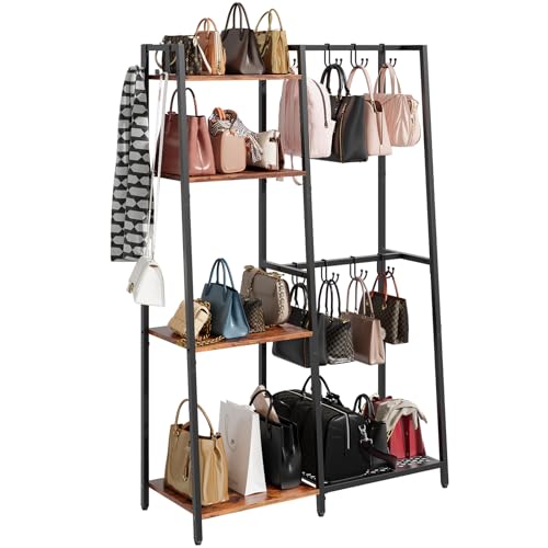 HavenlyYouth Purse Storage Organizer for Closet, 4-Tier Iron Wood Purse