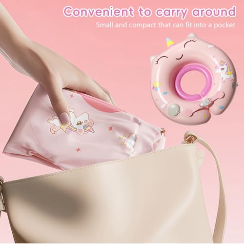 Image of Proberos Inflatable Baby Float Ring for 0-3 Months Age, Soft PVC Unicorn Swim Ring for Infants & Toddlers, Press-&-inflate Design, Adjustable Float Swim Float Tube for Bathing & Swimming, 12.5-48cm