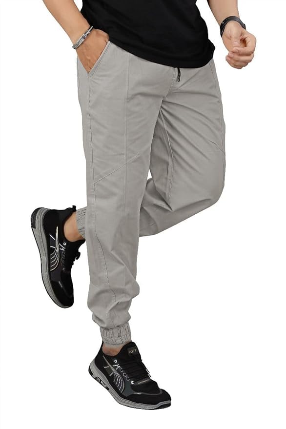 Image of Men's Cotton Jogger Pants | Regular Fit Casual Track Pants with Elastic Waist & Cuff | Comfortable Trousers for Gym, Travel & Outdoor Use