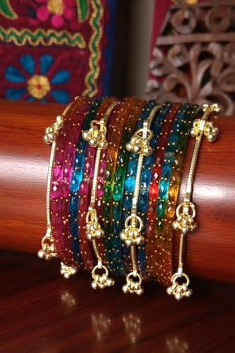 Image of Swara Creations Kashmiri Ghungroo glass Bangles set | Viral Raindrop Multi Set for Women and Girls | Set of 16 Pcs (SKU415)