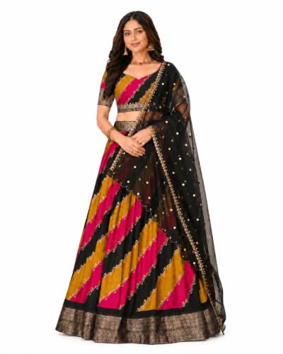 Women Black Diagonal Stripe Lehenga Choli