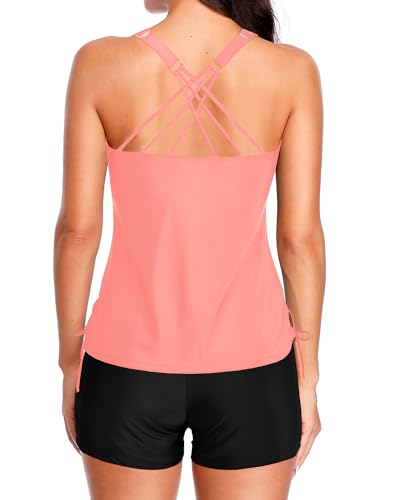 Image of Tempt Me Two Piece Tankini Swimsuits for Women Tummy Control Bathing Suit with Shorts Athletic Swimwear