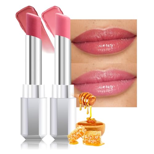 Image of evpct 2Pcs Dusty Pink Honey Lipstick Tinted Lip Balm, Moisturizing Tinted Lip Oil Stick Lipstick for Older Women, Sheer Lightweight Hydrating Nourishing Shine Tinted Lip Balm Color Gloss Tint Stain