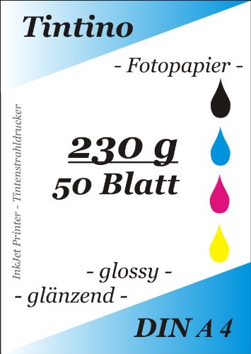 50 Blatt Fotopapier DIN A4 230g/qm high -glossy glaenzend -sofort trocken -wasserfest-hochweiß-sehr hohe Farbbrillianz fuer InkJet Drucker Tintenstrahldrucker Cover