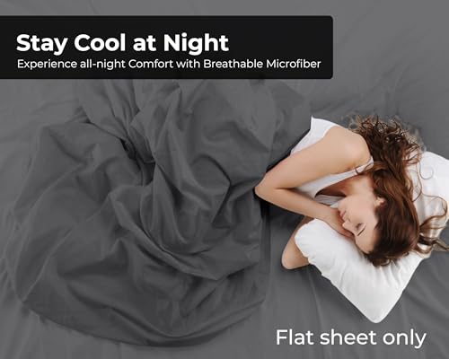 Image of Royale Linens King Flat Sheet - Ultra Soft Brushed 1800 Microfiber Flat Sheets Only - Wrinkle Free & Stain Resistant - Hotel Quality Top Sheet for Bed (King, Grey)