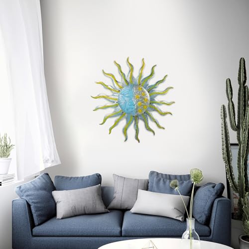 Décoration murale soleil métal 3D relief 68cm résistant aux intempéries