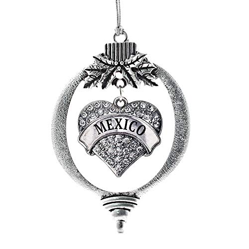 Inspired Silver - Mexico - Silver Christmas Ornament - Pave Heart Charm Christmas Tree Ornament with Cubic Zirconia - Holiday Hanging Decoration