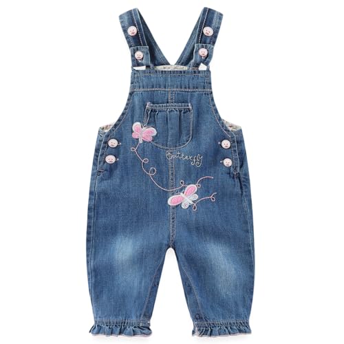 Image of Peacolate 3Months-3Years Baby Girls Denim Overalls Embroidery Butterfly Bib Pants Jeans Jumpsuit