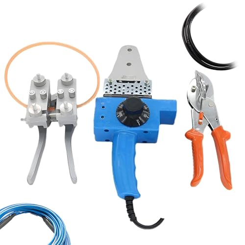 Máquina de soldadura eléctrica de poliuretano con cabezal de calefacción para correas y tuberías, incluye tijeras y soporte para conectores