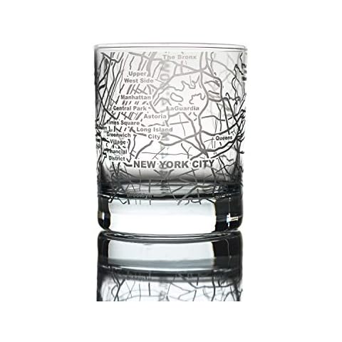 Greenline Goods Whiskey Glasses - 10 Oz Tumbler for New York Lovers (Single Glass) | Etched with New York Map | Old Fashioned Rocks Glass Cover