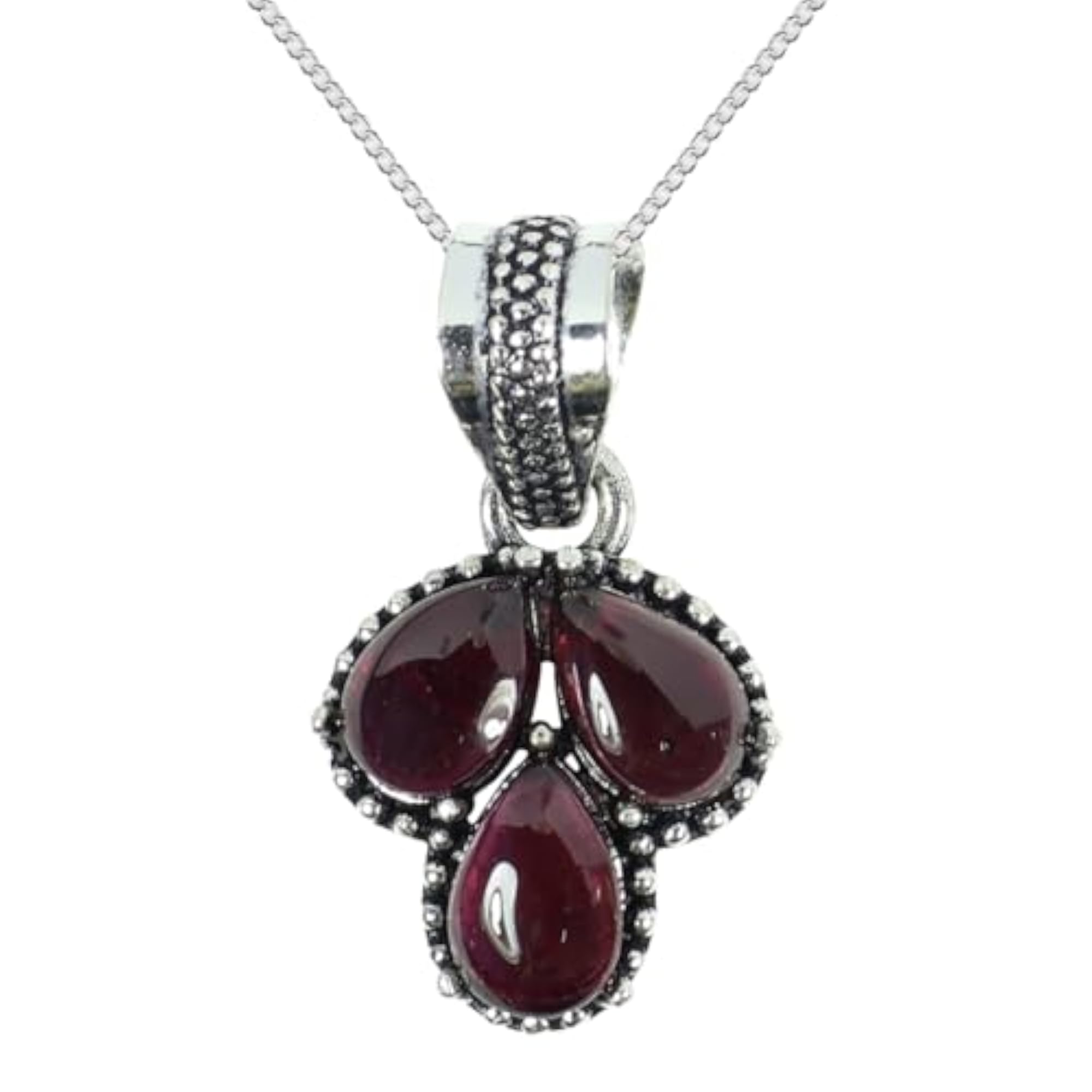 AAA Natural Garnet Pendant Stone Locket with Metal Chain