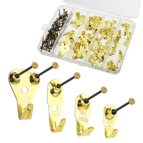 Bilderhaken 120 Stück Bilderaufhänger Metall Bilderhaken zum Nageln Robuster Picture Hanging Tool zum Aufhängen von Bilderrahmen zum Aufhängen von Fotorahmen im Zuhause und Büro10-50 lbs
