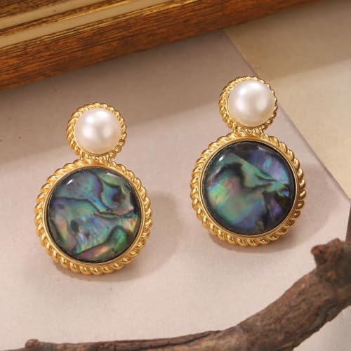 Boucles d'oreilles perles et ormeaux | Bijoux vintage ronds - 6
