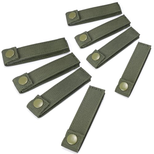 Molle Straps with Snaps 4 inch 6 inch, Tactical Molle Strap with Button Molle Panel Straps, Military Backpack Molle Accessories Snap Strap, Small Outdoor Molle Connectors (Army Green, 4 inch - 8 PCS)