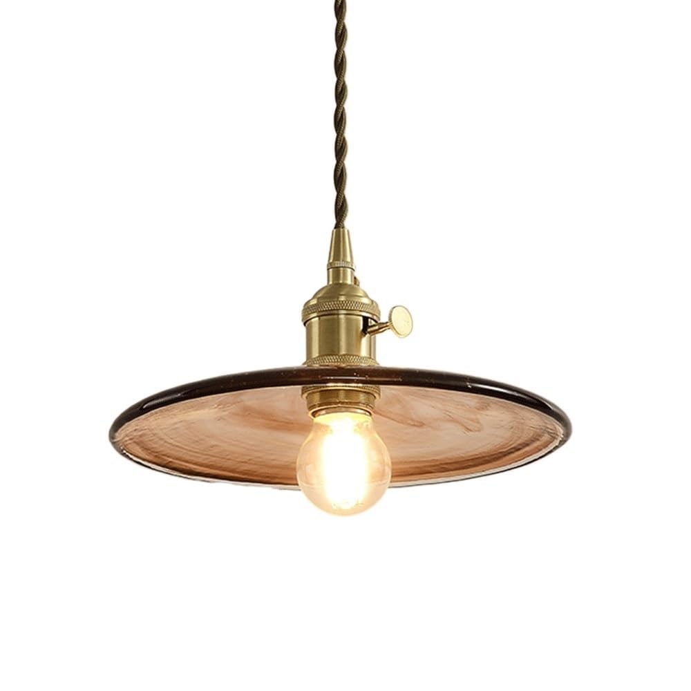 Lustre Suspendu En Cuivre Noble Haute Qualité Luminaire Dôme En Verre Ambré Chic