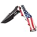 MASTER USA – Spring Assisted Folding Knife – Partially Serrated Black Stainless Steel Tanto Blade, ABS Handle w/American Flag Design, Pocket Clip, Tactical, EDC, Self Defense- MU-A102A