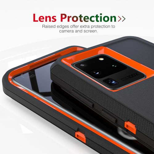 Image of Case for Galaxy S20 Ultra, Heavy-Duty Tough Rugged Shockproof Drop Protective Cover Cases for Samsung Galaxy S20 Ultra, Black+Orange