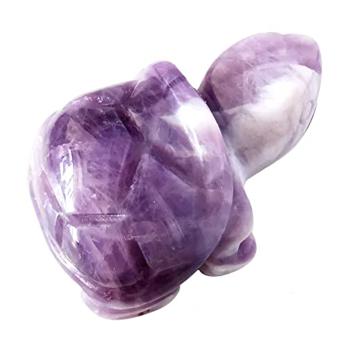 Lovionus89 Hand Carved Stone Crystal Turtle, 40mm Small Turtle Animal Figure Bag Statue Sculpture, Amethyst