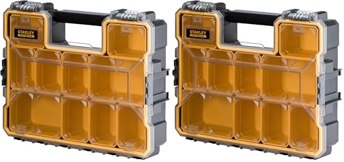 Image of STANLEY FATMAX Waterproof 10-Compartment Deep Professional Tool Organiser, Removable & Stackable Deep Storage Cups with Transparent Lid, for Small Parts and Tools Storage, 1-97-521 (Pack of 2)