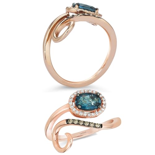 1/8 Carat Diamond and Oval Blue Topaz Bypass Ring for Women in 14k Rose Gold (G-H/Fancy Brown, VS2-SI1, cttw) Anniversary Promise Ring Size 5 to 10.5 by LeVian