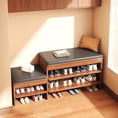 Banco de almacenamiento de entrada para zapatos para padres e hijos, zapatero de madera para pasillo y sala de estar, solución de almacenamiento de zapatos de 100 cm, diseño elegante y funcional