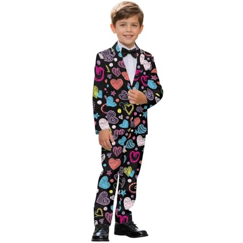 Mintulipy Suits for Boys Colorful Heart Doodles 2 Piece Formal Suit Set Tuxedo Wedding Outfits One Button Casual Jacket and Dress Pants Kids School Clothes