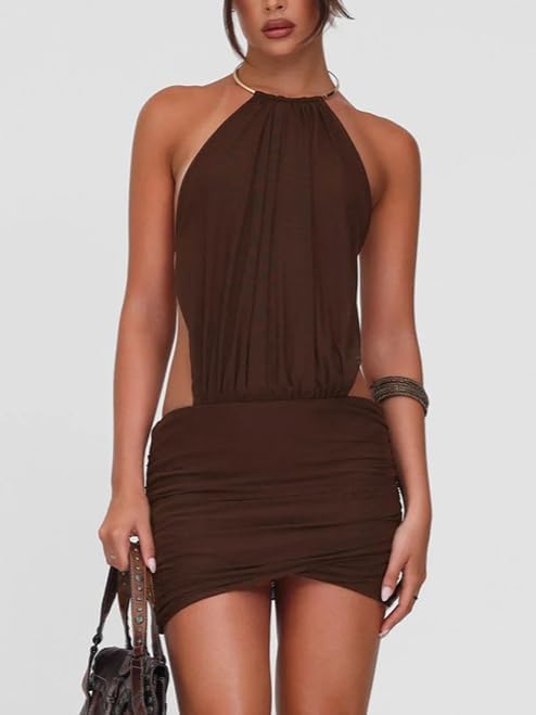 Ruffle Halter Mini Dress for Women Backless Halter Summer Mini Dress Sexy Vacation Summer Outfit 2025 image 2