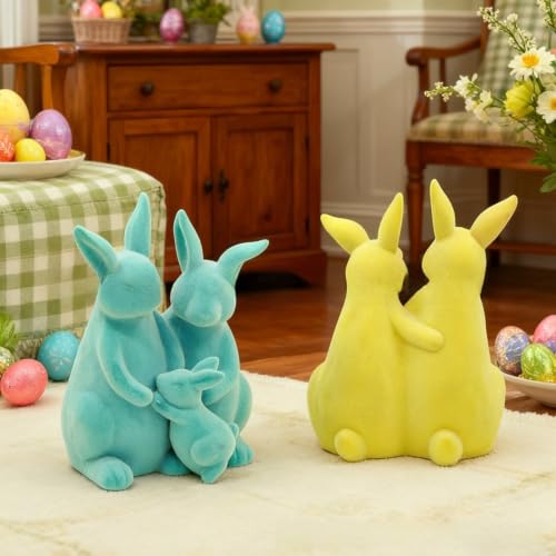 Lapin de Pâques en résine floquée jaune déco durable et douce - 6