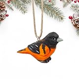 Selsela Hand-Carved Oriole Bird Wooden Ornament Figurine | Hand-Painted Details, Recycled Wood, Approx. 6.35 cm Size, Organic Twine Hanger, Lifelike Glass Eyes