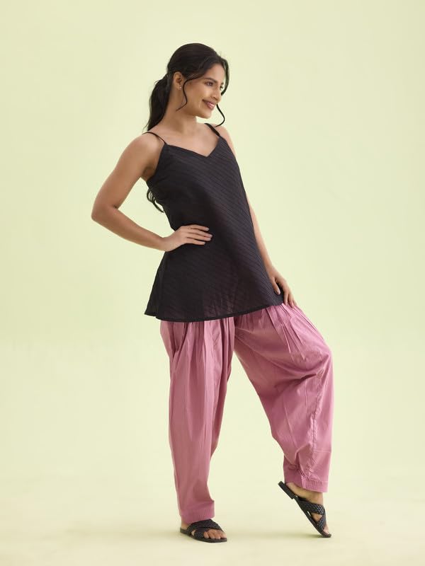 Image of GO COLORS Soft Cotton Salwar for Women | Relaxed Fit, Mid Rise, Ankle Length, Drawstrings
