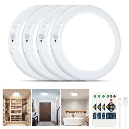 Rechargeable Ceiling Light 4 Pack Magnetic Motion Sensor with Remote
