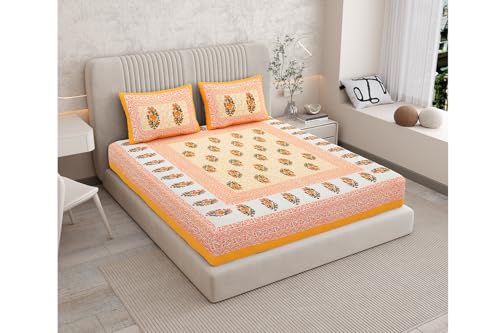 Image of Monique Bedsheet Set | 144 TC Cotton Bedsheet for Double Bed with 2 Pillow Cover