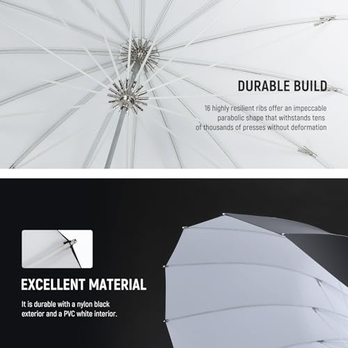 NEEWER 71"/180cm Parabolic Reflective Umbrella Photography with White Inner, Soft Lighting with Diffuser Cover, Bag, Quick Fold for Camera Photo Studio Video Light Shooting Monolight Flash, NS4U by NEEWER - Image 6