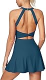 Picture of IUGA Tennis Dress with Built in Shorts & Bra Cut Out Twist Athletic Dress for Women Active Golf Workout Dresses with Pockets(Sea Blue, X-Small)