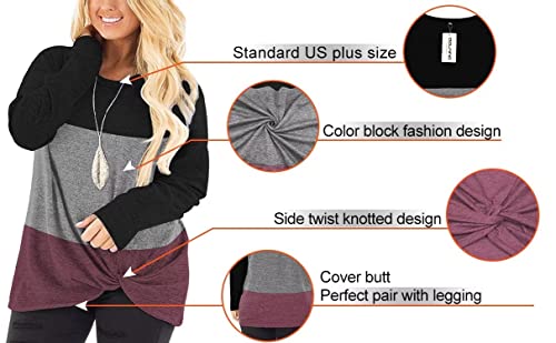 Image of DOLNINE Womens Plus Size Knotted Tops Long Sleeve Tee Shirts Loose Casual Blouse