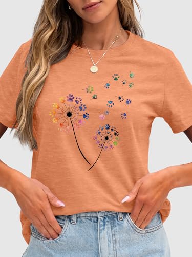 Image of Anbech Womens Dandelion Graphic T-Shirts Teen Girls Cute Sunflower Print Casual Tee Tops