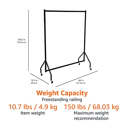 Amazon Basics Heavy Duty Portable Rolling Garment Rack, Hanging Clothes Organizer Rail for Display and Storage, Easy to Assemble, 19 x 60 x 48 inches, Black by Amazon Basics - Image 5