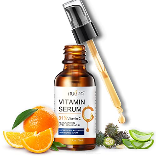 NUSPA Anti-aging Anti Acne Serum Facial Serum Natural Vitamin C Serum for Face With Hyaluronic Acid, Vitamin E,Astaxanthin,Castor Oil Infused,Blemish, Reduce Wrinkles 2oz