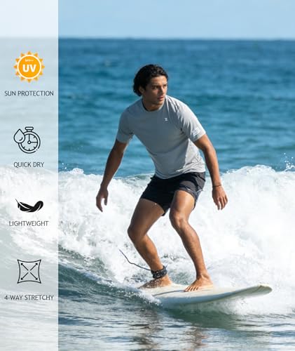 WENTTUO Men's Swim Shirt Short Sleeves UPF 50+ Rash Guard Fast Dry Swimming Rashguard Tee Shirt UV Protection Running Athletic T-Shirts Grey — view 5